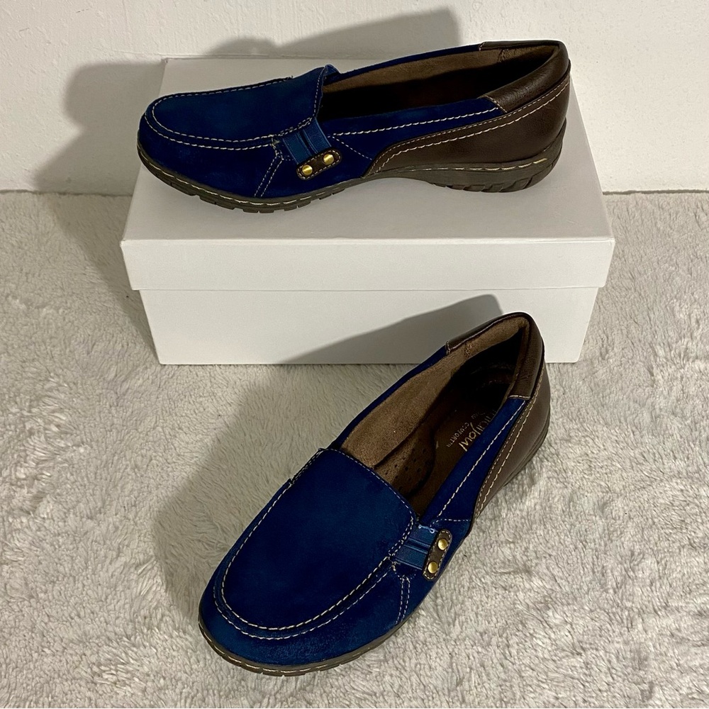 Natural Soul by Naturalizer Rhett Blue Brown Loafers Women’s Size 6M Slip On